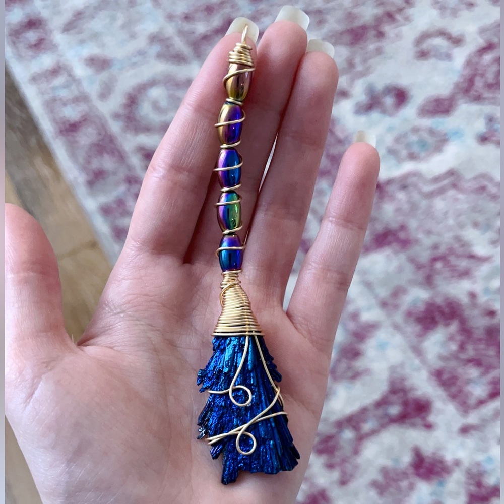 Blue Kyanite Witch Broom 🧹 crystal, jewelry, ornament